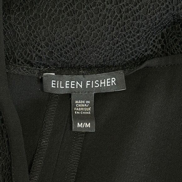 Eileen Fisher Silk Shift Dress Medium Black Minimal Timeless Sophisticated Sleek - Picture 10 of 11